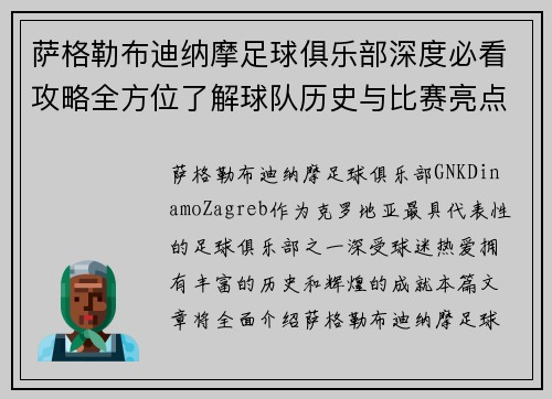 萨格勒布迪纳摩足球俱乐部深度必看攻略全方位了解球队历史与比赛亮点